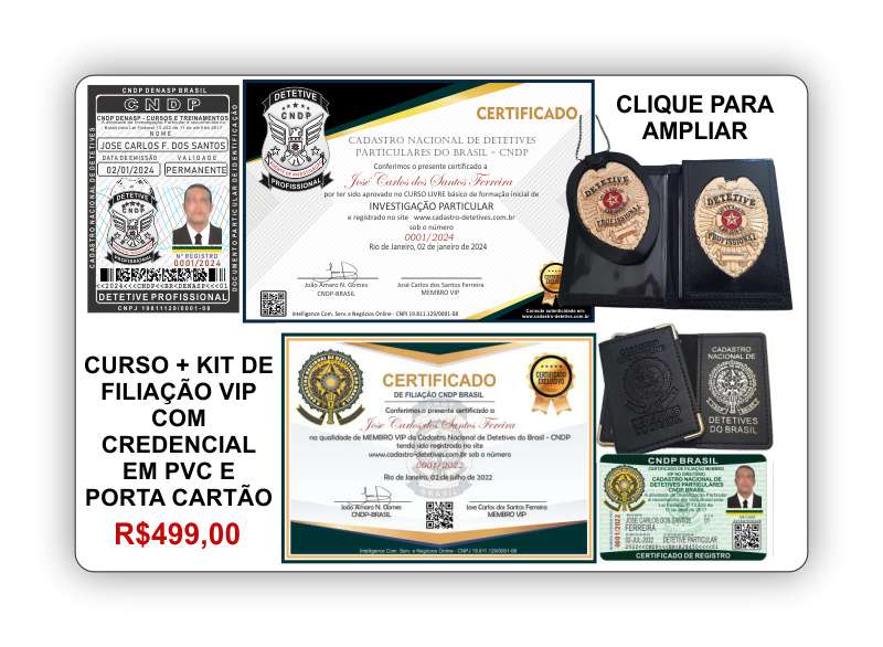 credenciais do curso de detetive profissional CNDP