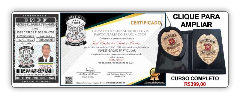 carteiras do curso de detetive profissional CNDP